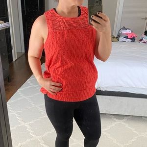 JCrew coral orange sleeveless eyelet blouse sz 12